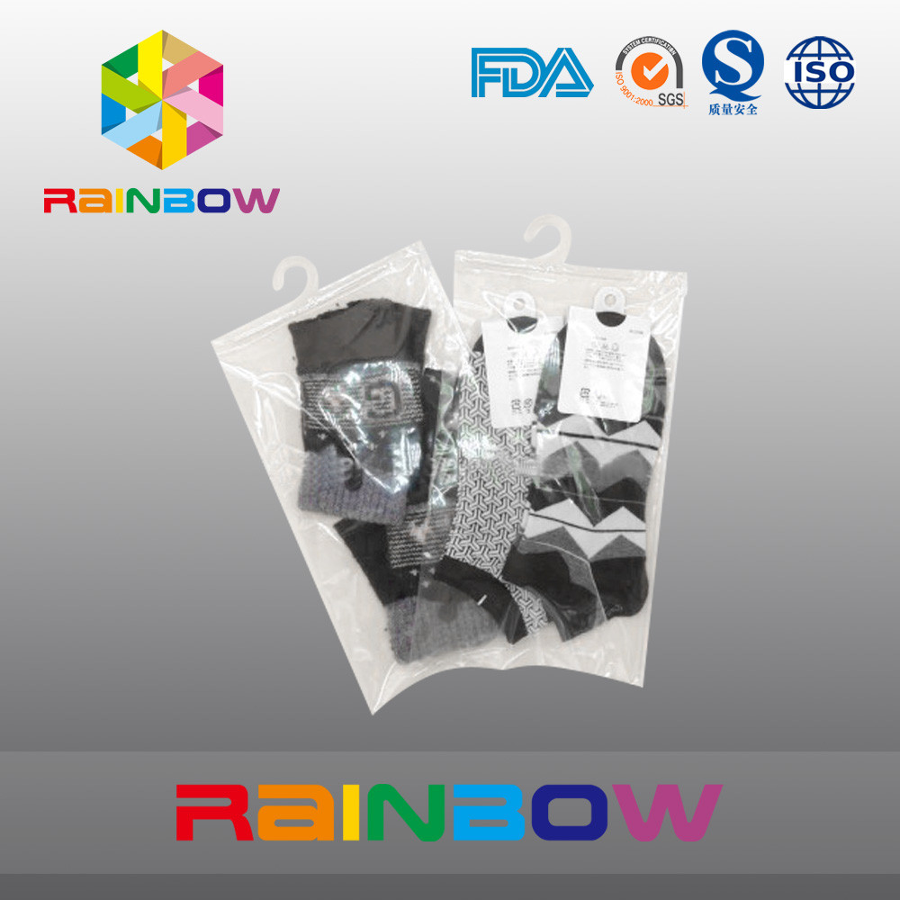 Susu Putih Kantong Plastik Bening Kemasan Menggantung Tas Kait Dengan Ritsleting Untuk Kaus Kaki