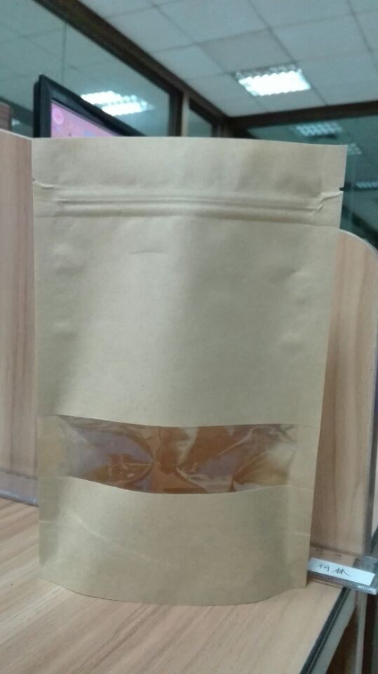Ziplock Stand Up Kustom Kraft Paper Food Packaging Bags Dengan Jendela Rectangle