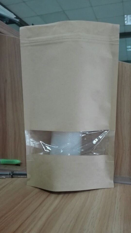 Stand Up Food Gift Kantong Kertas Khusus Dengan Jendela Jelas Ziplock Ditutup Kembali