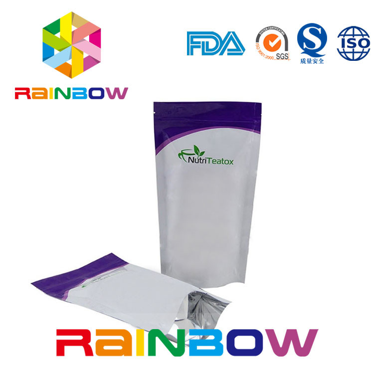 Suplemen Kemasan Glossy Stand Up Aluminium Foil Kantung Zip Lock Powder Bag
