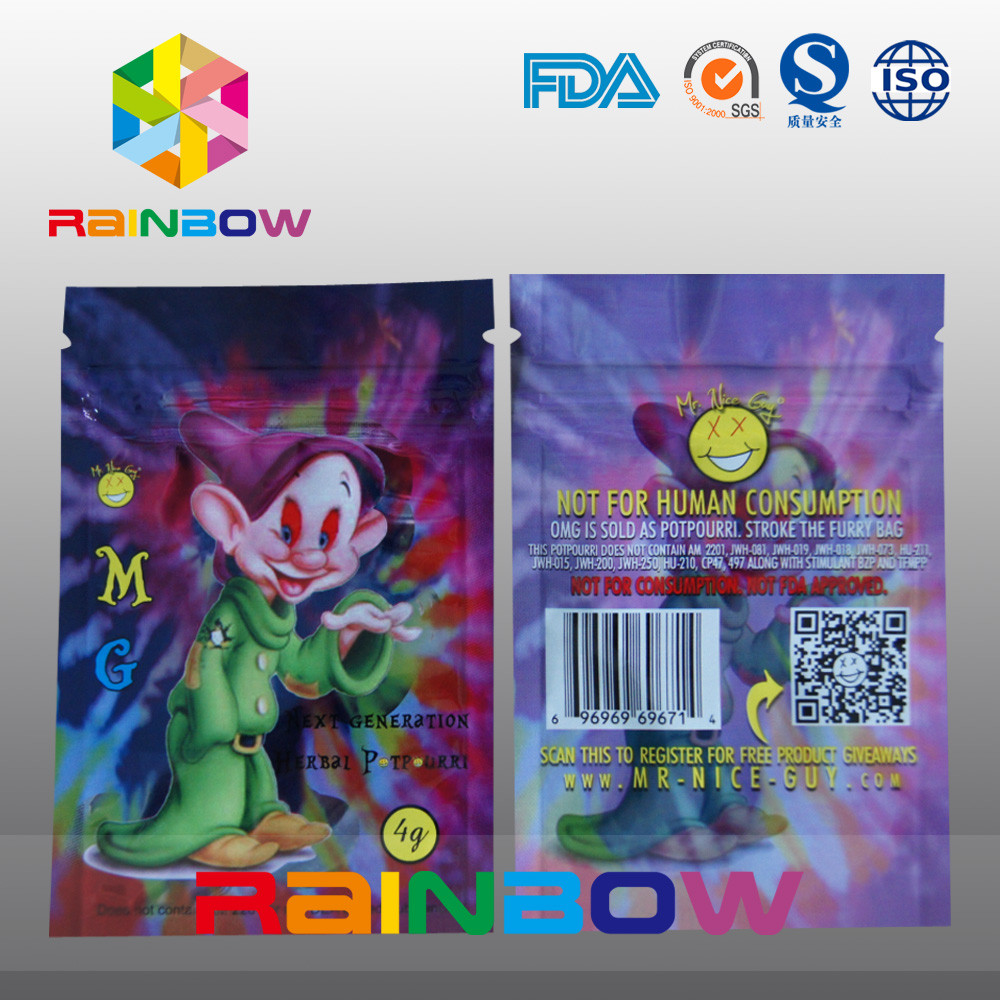 Cetak kustom Logo MG Herbal Dupa Tas Ziplock 5g 4g Rokok Asap Tas