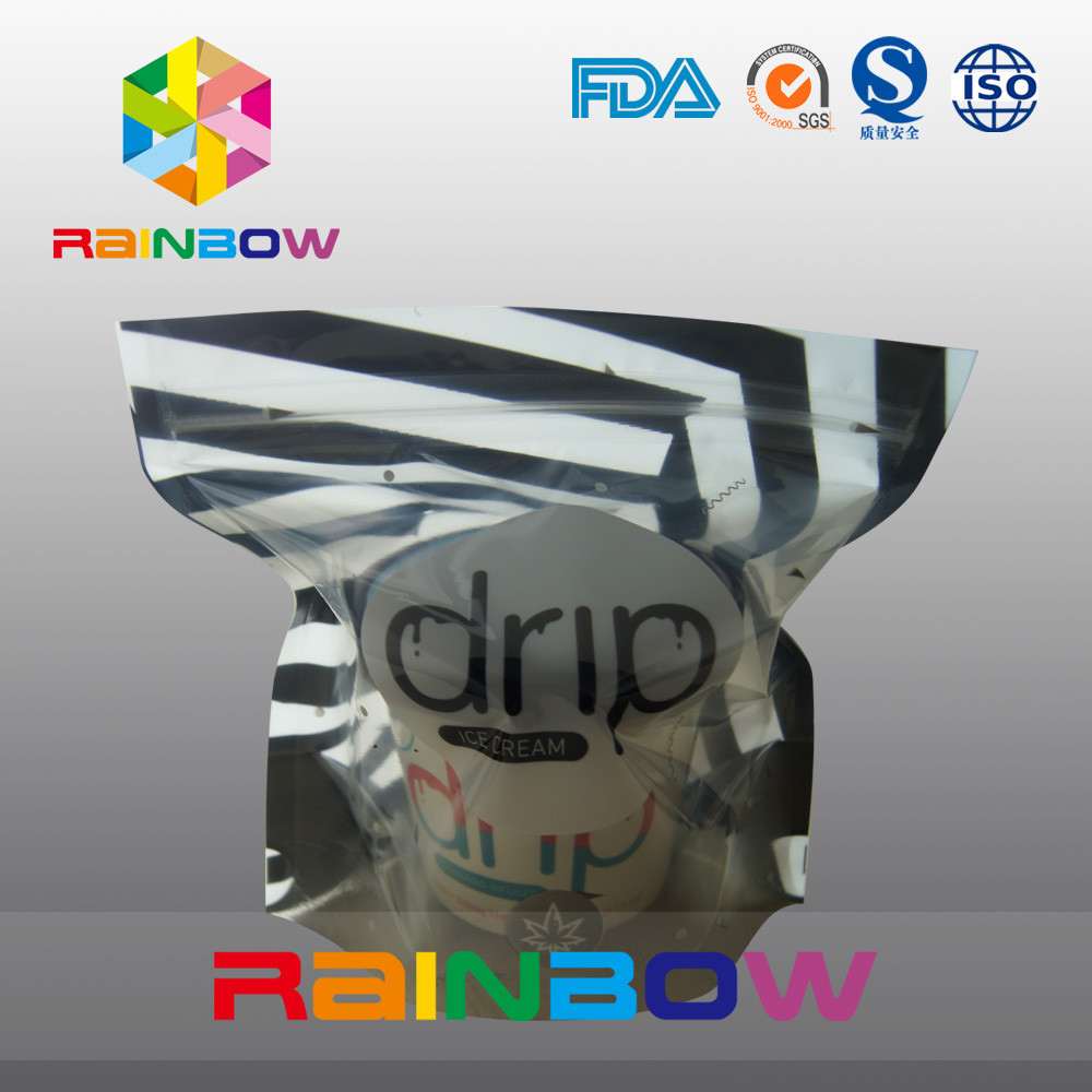 Stand Up Glossy Ice Cream Kemasan Kantong Plastik Dengan Jendela Yang Jelas Dan Ritsleting