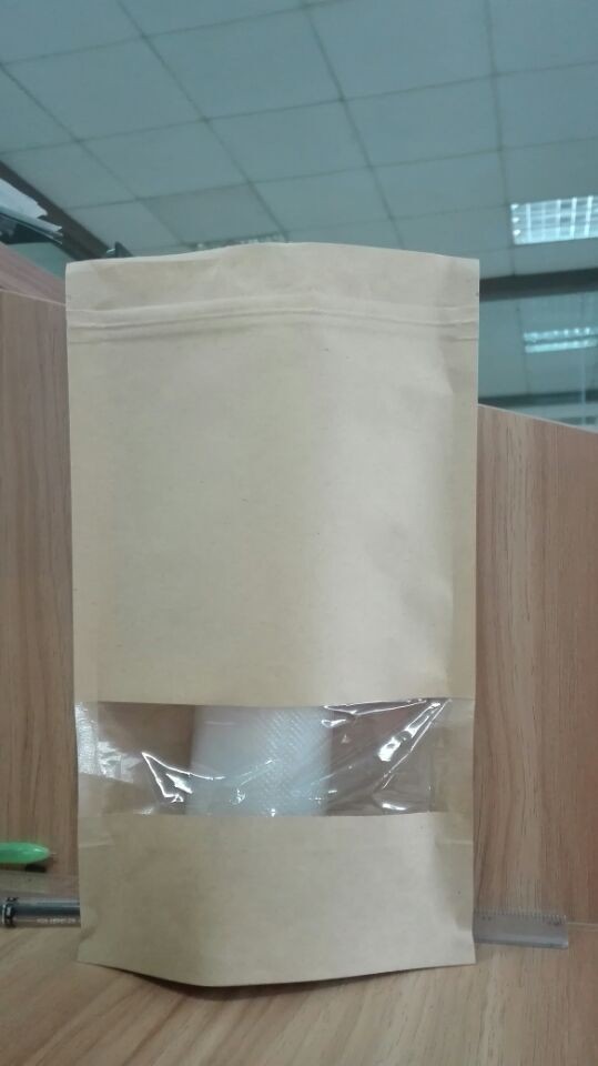 Kraft Mylar Ziplock Pouch Disesuaikan Stand Up Paper Bag Dengan Jendela Rectangular