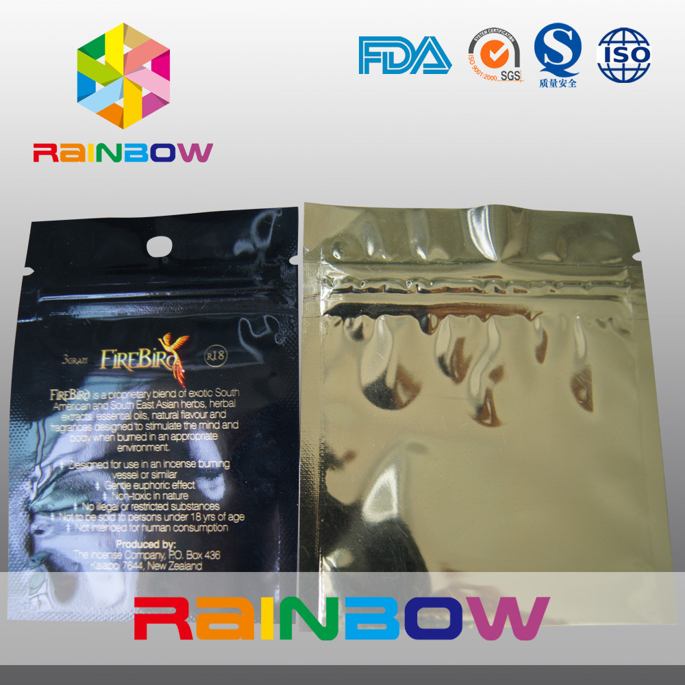 Flat tiga sisi disegel ritsleting mylar foil dengan lubang hange