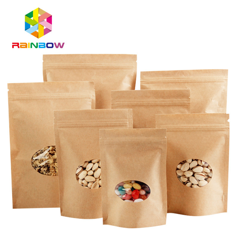 Zip Up Stand Up Kraft Paper Bags Disesuaikan Dengan Polyethylene Dan Clear Window