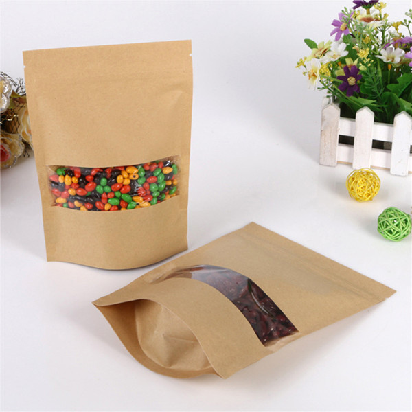Mylar Zipper Kraft Paper Bag Dengan Clear Window Untuk Biji Kopi / Kue / Permen