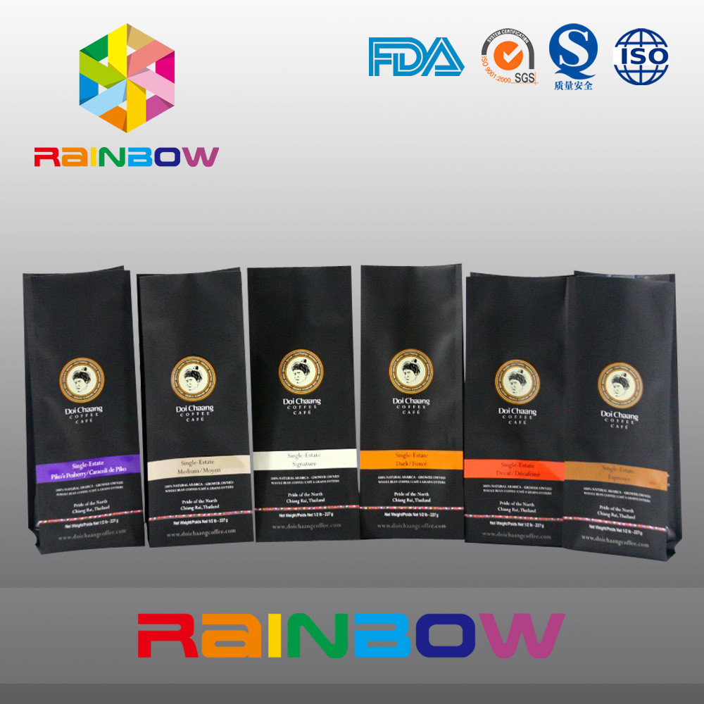 Hitam 70g 100g 250g 500g Kantong Plastik Kemasan Stand Up Coffee Bean Bag Dengan Valve