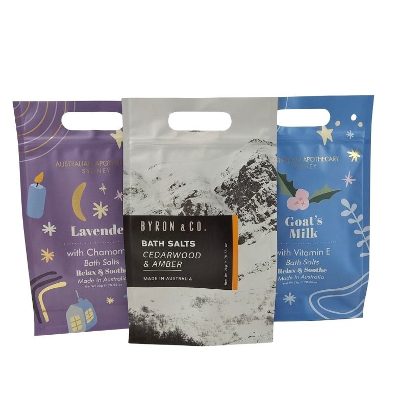 Desain Kustom Stand Up Zipper Pouch Body Scrub Packaging Aluminium Foil Mylar Bags