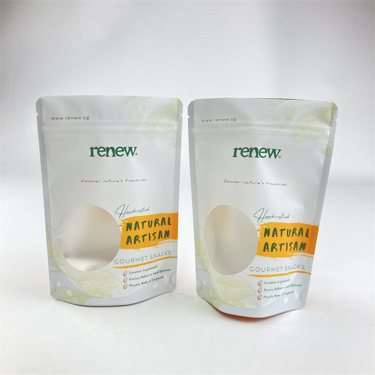 Biodegradable PLA Clear Window Stand Up Pouch 100g 250g 500g Untuk Camilan Kacang Mete