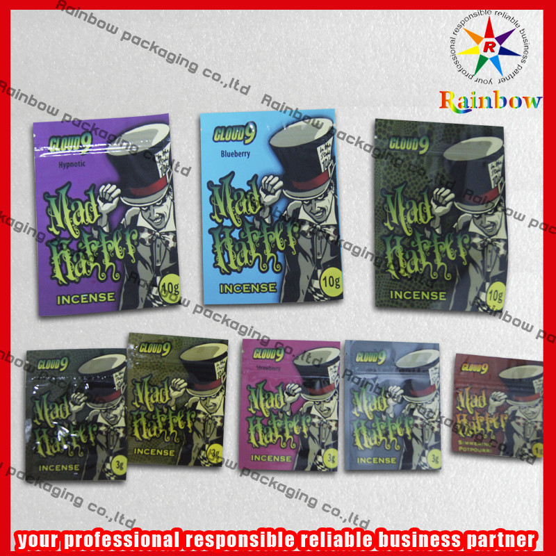 Aluminium Foil Herbal Incense Zip Kantong Plastik Daur Ulang Dengan Zipper