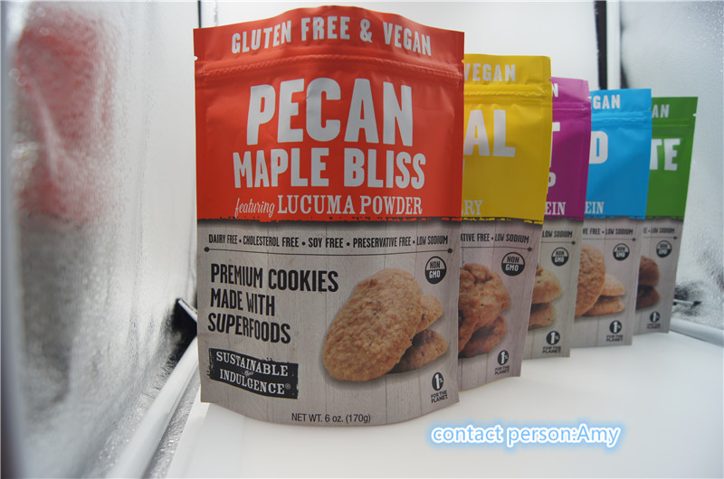 2017 desain baru promosi tas kemasan biskuit cokelat / 10 oz kantong keju dengan ritsleting