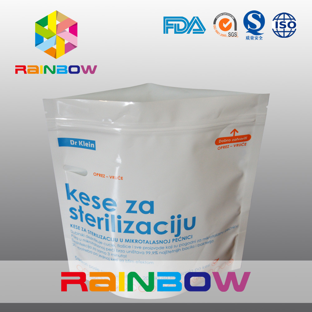 Tas Kemasan Kantong Plastik Reusable Microwave Sterilizer, Standing Up Pouch Dengan Zipper