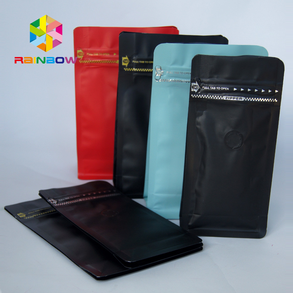 Matt Black Coffee Bag Dengan Valve Wholesale Block Bottom Coffee Bag / Flat Bottom Bag Untuk 12oz 250g Biji Kopi