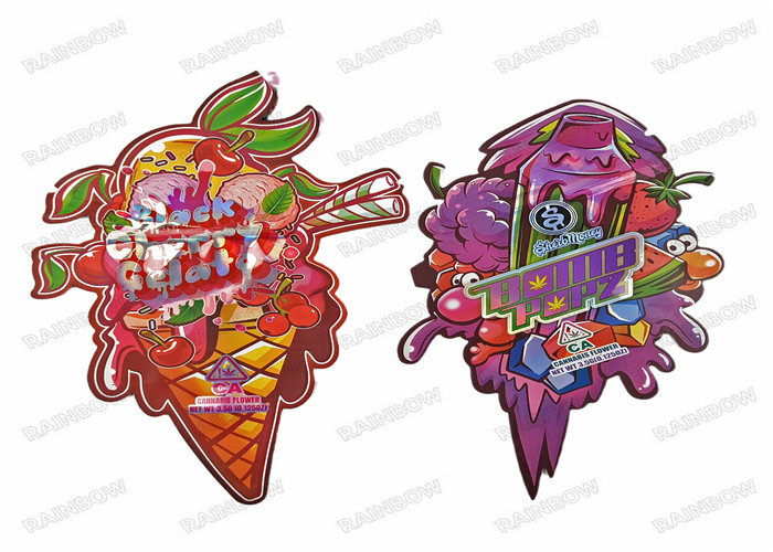 Irregular Die Cut Metallic 3.5g Kemasan Makanan Ritsleting Plastik Mylar Bentuk Tidak Teratur Berkualitas Tinggi