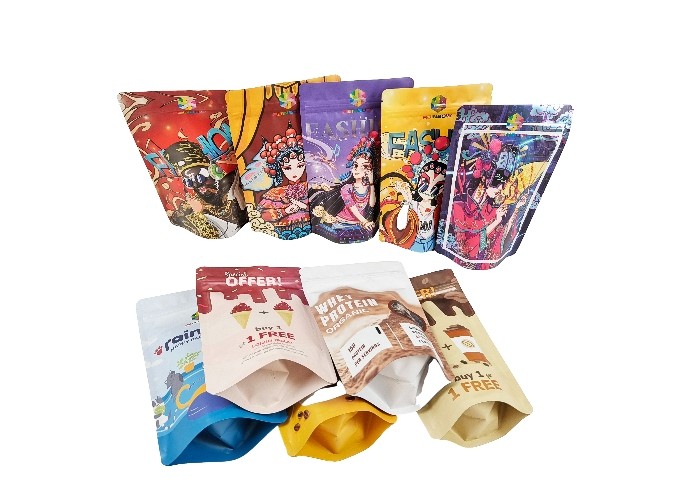 Kantong Berdiri Plastik Aluminium Foil Tas Ziplock Mylar yang Dapat Ditutup Kembali Tahan Bau