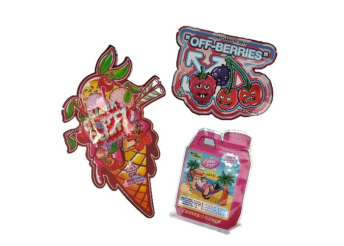 Tas Ziplock Mylar Hologram 3.5g Pengaman Plastik Pengaman Anak Die Cut Berbentuk Khusus Tidak Beraturan