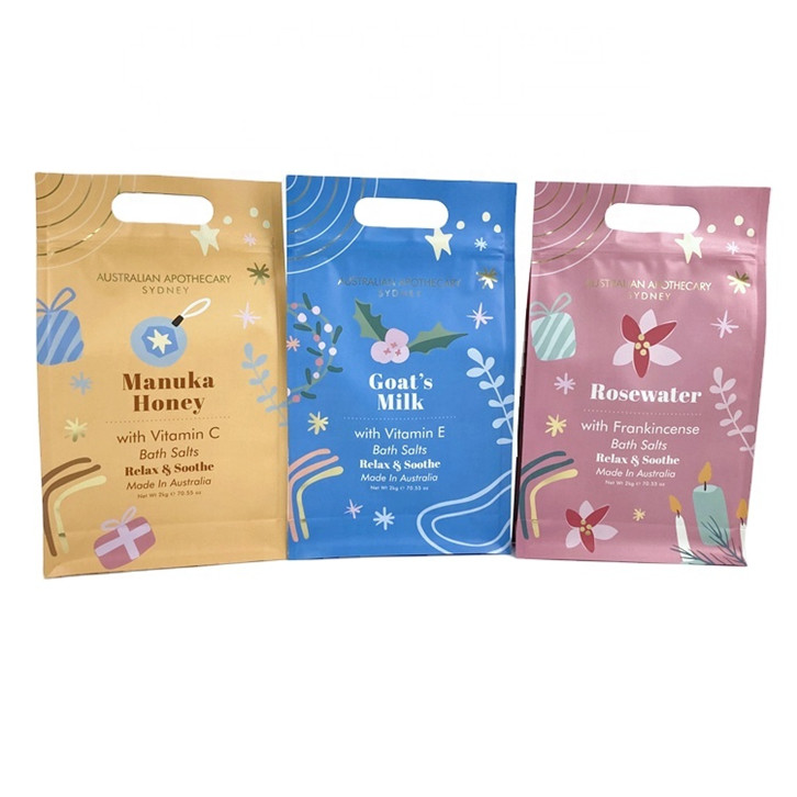 Custom Digital Printing Private Label Spa Gift Natural Epsom Salt Bath Salts Packaging Bag Mylar Bag untuk 250g Body Scrub