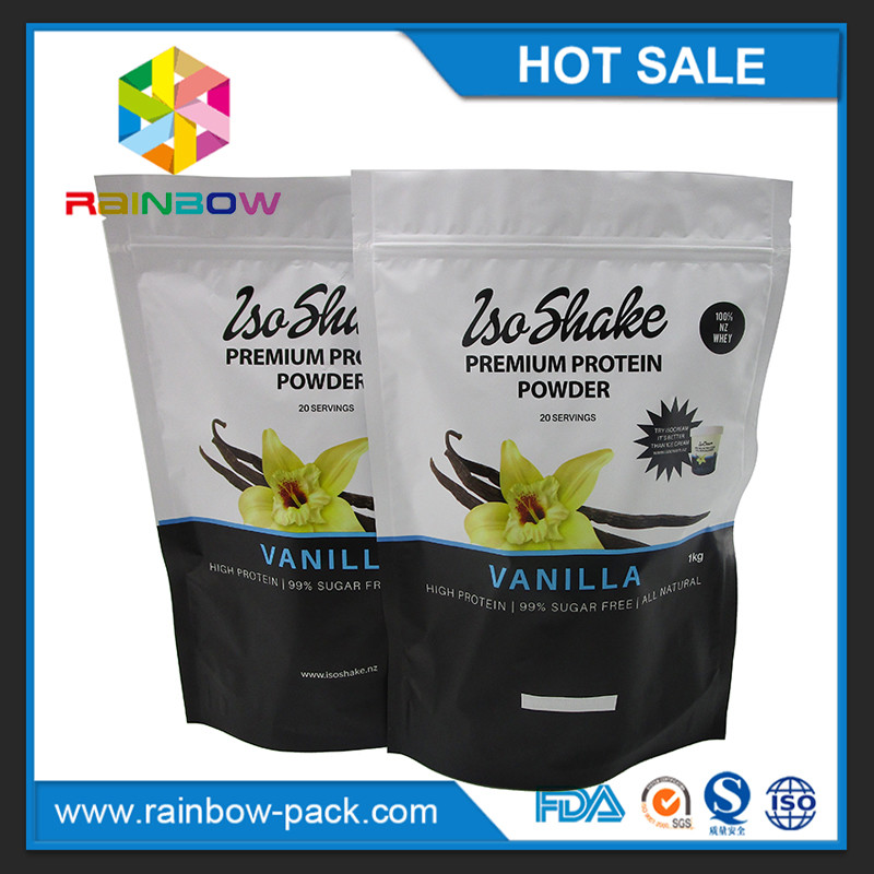 matte finish aluminium foil Stand up suplemen nutrisi kemasan protein bubuk ditutup kembali