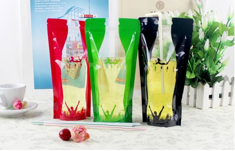zip plastik transparan kustom kunci minuman / tas minuman / kantong kemasan kantong ditutup kembali untuk minuman