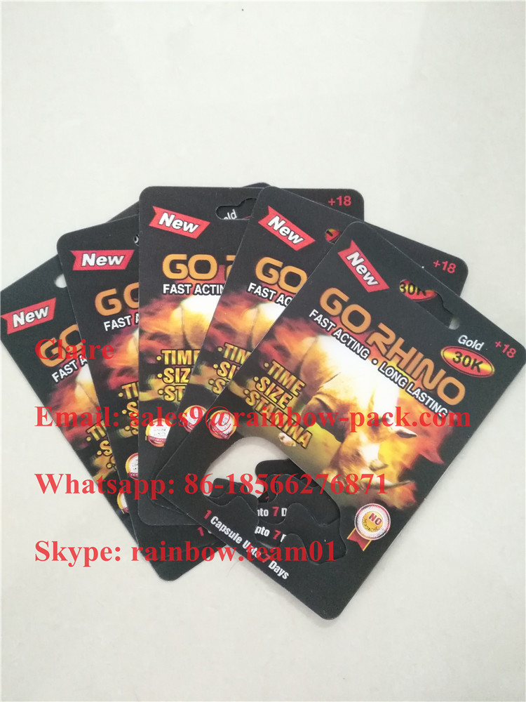 Grosir USA badak pil kemasan blister kartu 3D untuk Go Rhino kapsul wadah / peluru / botol