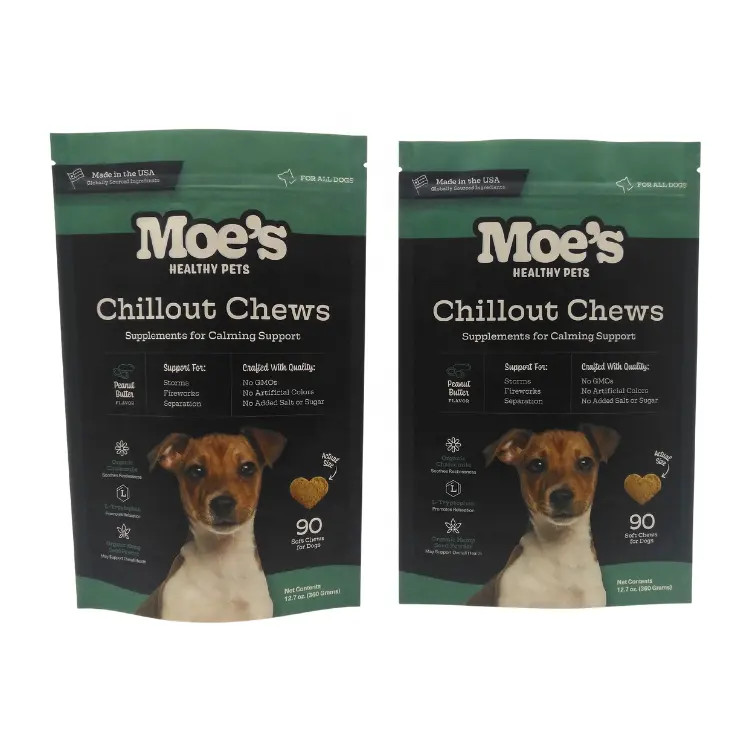 Kantong makanan hewan peliharaan dengan ritsleting dalam warna CMYK untuk penyimpanan makanan hewan peliharaan yang tahan lama