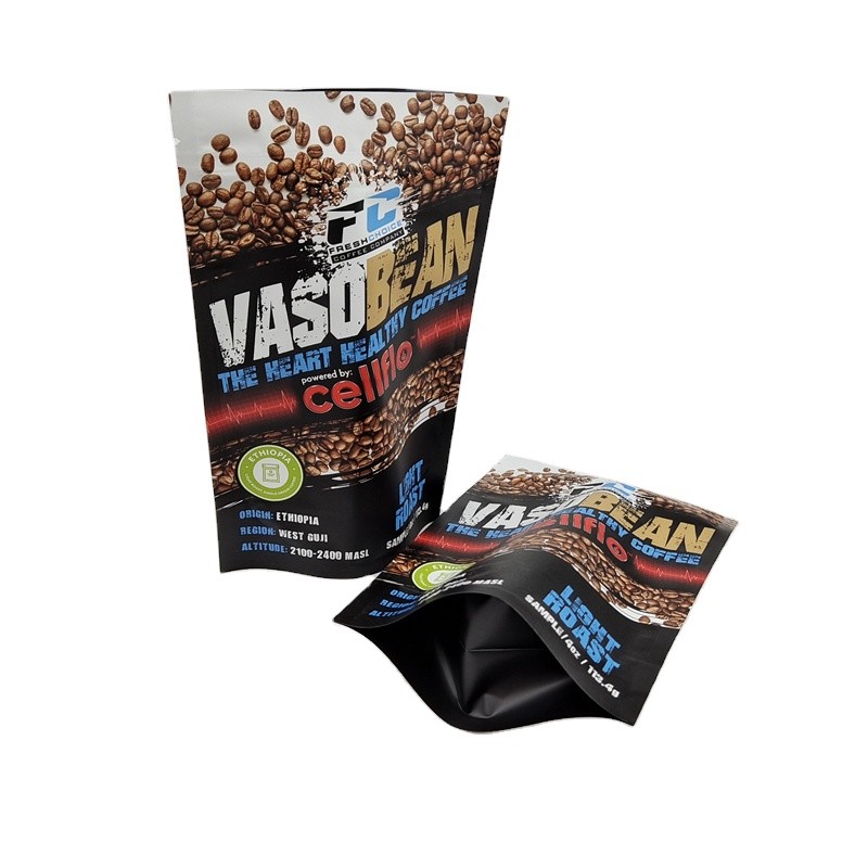 Percetakan khusus MOQ kecil Stand Up Kopi Sampel Paket Paket Foil Proof Bau