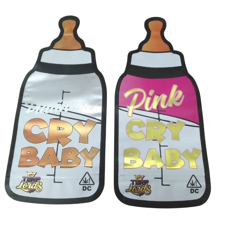 Tas Mylar Die Cut Holografik Ziplock Bukti Anak Cetak Kustom 3.5g Tas Kemasan Permen Bergetah Bentuk Khusus yang Dapat Dimakan