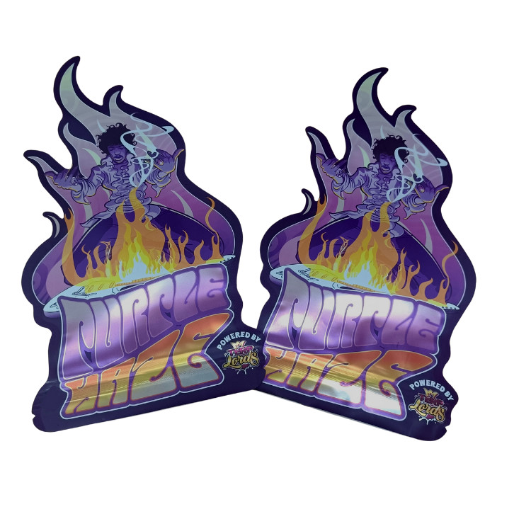 Percetakan Custom 3.5g Tas Mylar Die Cut Kantong Irregular Dengan Ziplock Circle Mylar Soft Touch Plastik Food Candy Bags