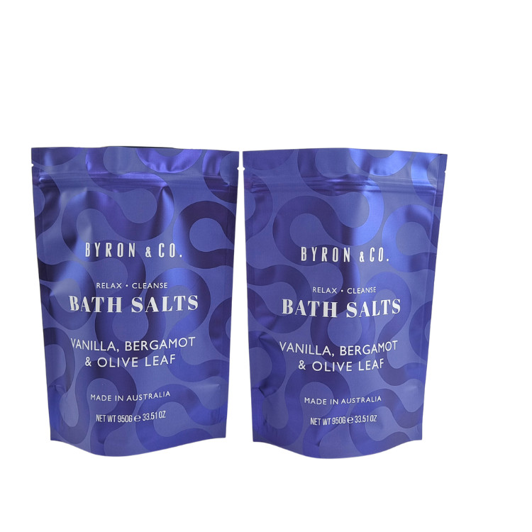 Kantong Kemasan Matte Printed yang Bisa Ditutup Kembali Kunci Zip Plastik Bath Salt Body Scrub Standing Up Bag With Zipper