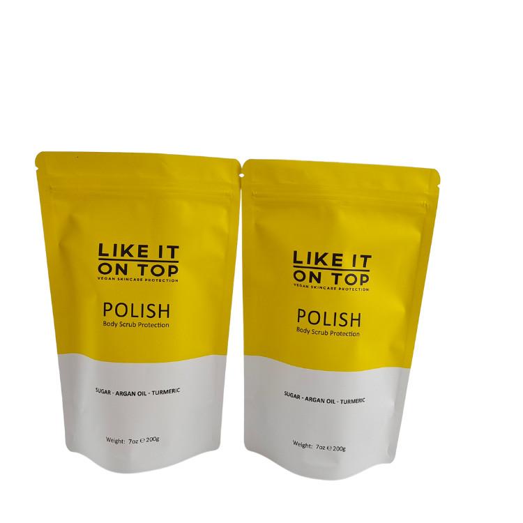 Kantong Kemasan Matte Printed yang Bisa Ditutup Kembali Kunci Zip Plastik Bath Salt Body Scrub Standing Up Bag With Zipper