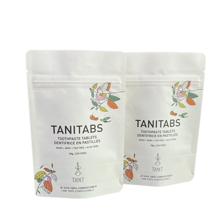 Custom Waterproof Biodegradable Pla Kraft Paper Ziplock Bag Zipper Bag Stand Up Bag