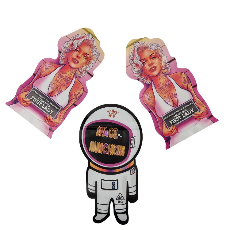 Custom Print Shape Mini Mylar Bag 1g 3.5g 7g 14g 28g Jamur Anak tahan bau Soft Touch Proof Cali Pack Mylar Bag