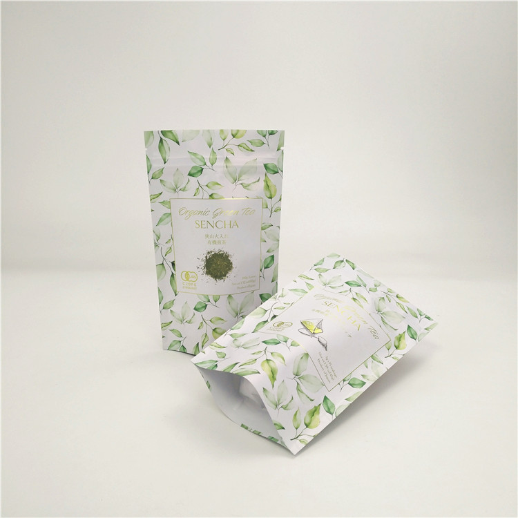 co ramah 3 sisi kantong kertas kraft tertutup panas daur ulang logo hitam dicetak kantong kertas kecil 5 gram