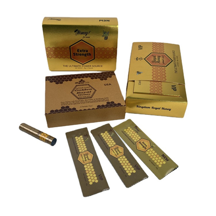 Custom Gold Printing Vital Vip Honey Packaging Sachet Bunga HMF Royal Honey Vip untuknya Vital Vip Honey Packaging