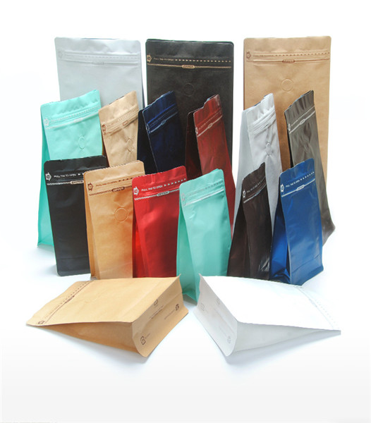 Kantong kemasan kertas kraft cetak Kantong kopi dengan dasar datar dengan katup degassing