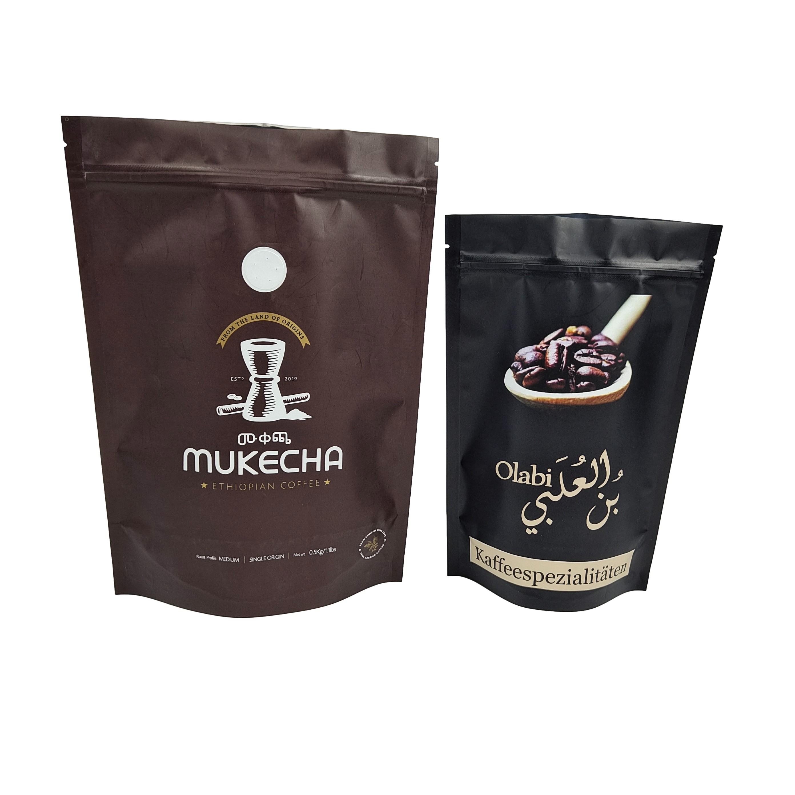 250g 500g Custom Printed Stand Up Coffee Bean Bags Heat Sealed Matte/Glossy Zipper Packaging Untuk Kopi