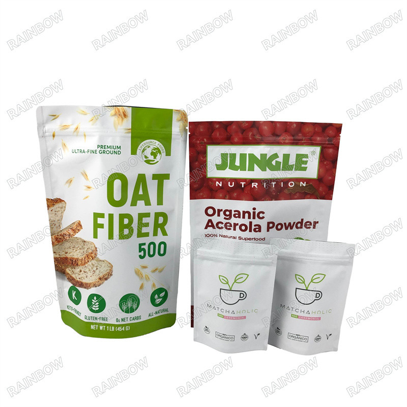 Tas Biodegradable Custom Kraft Paper Stand Up Bag Ziplock Protein Powder Bags yang dapat ditutup kembali