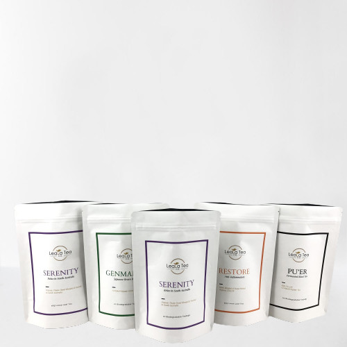 Kantong berdiri yang bisa ditutup kembali dengan logo yang disesuaikan untuk kemasan kantong teh kering