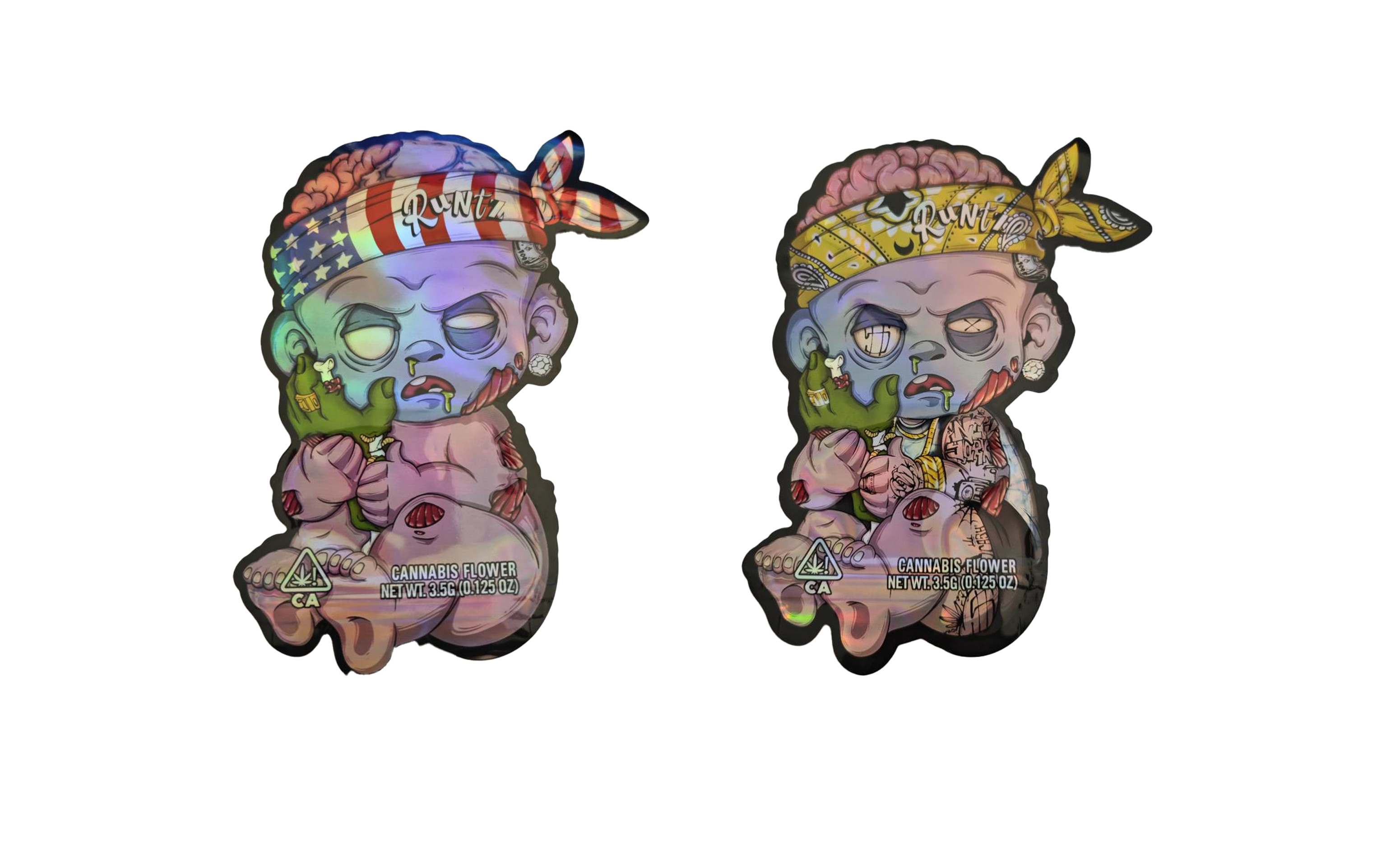 Desain Custom Diecut Circle Dye Cut Mylar Bag Food Grade 3.5g Bau Proof Custom Shape Die Cut Mylar Bag