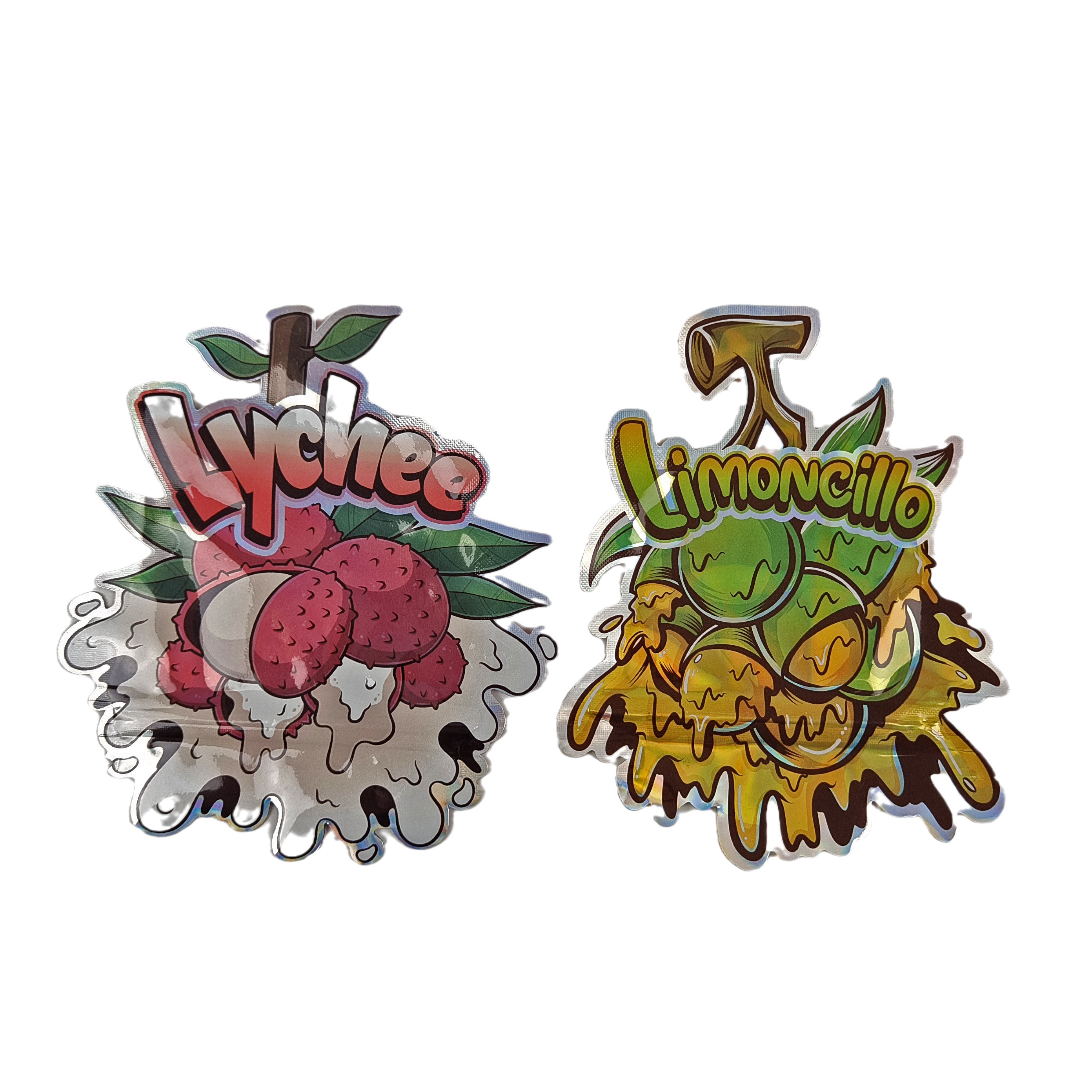 Desain Custom Printed Irregular Resalable Zipper Die Cut 3.5g Pembungkusan Plastik Berbentuk Khusus Tas Mylar