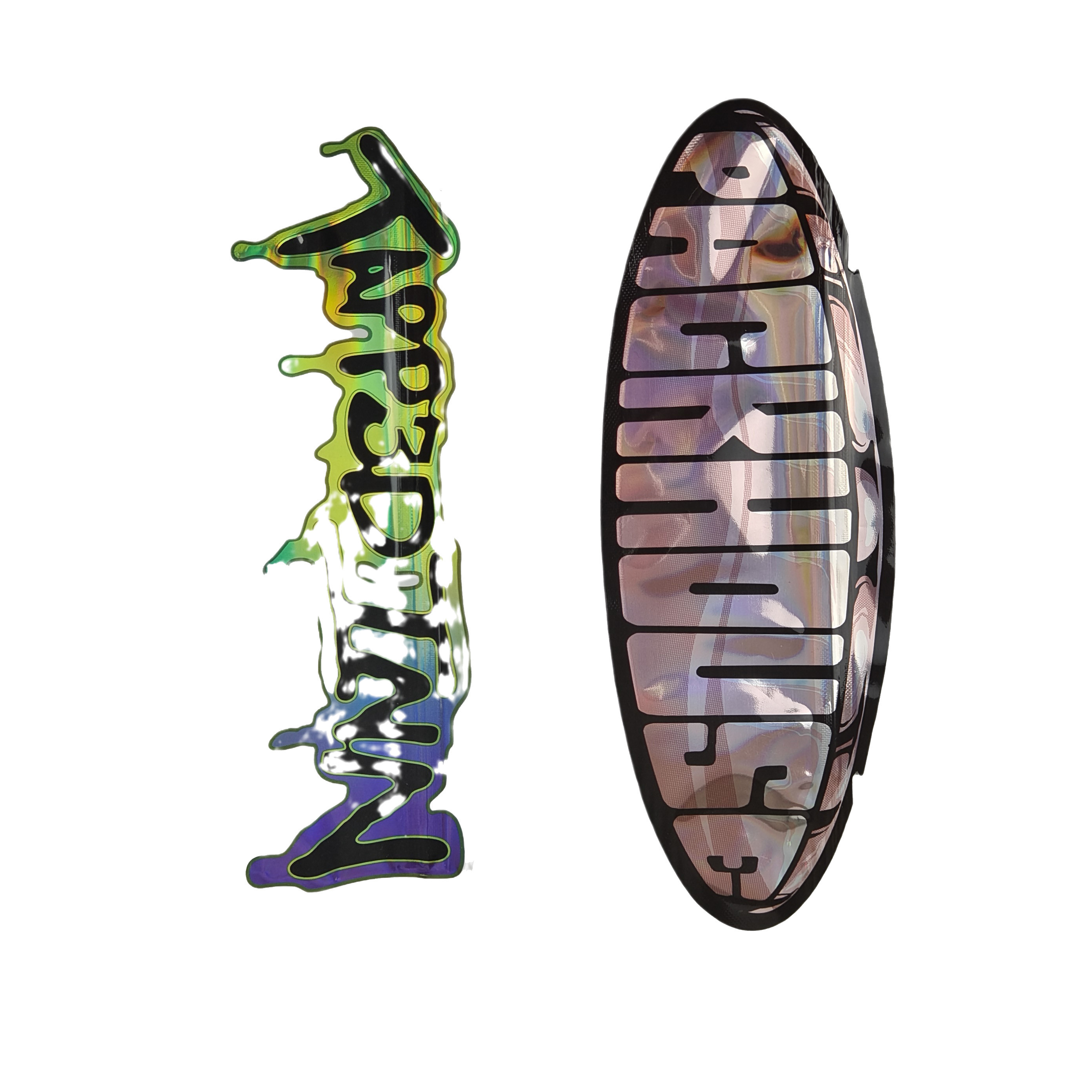 Custom 3.5g Holographic Die Cut Mylar Bags Kemasan berbentuk tidak teratur Zipper Proof Bau Die Cut Plastic Packaging Bag