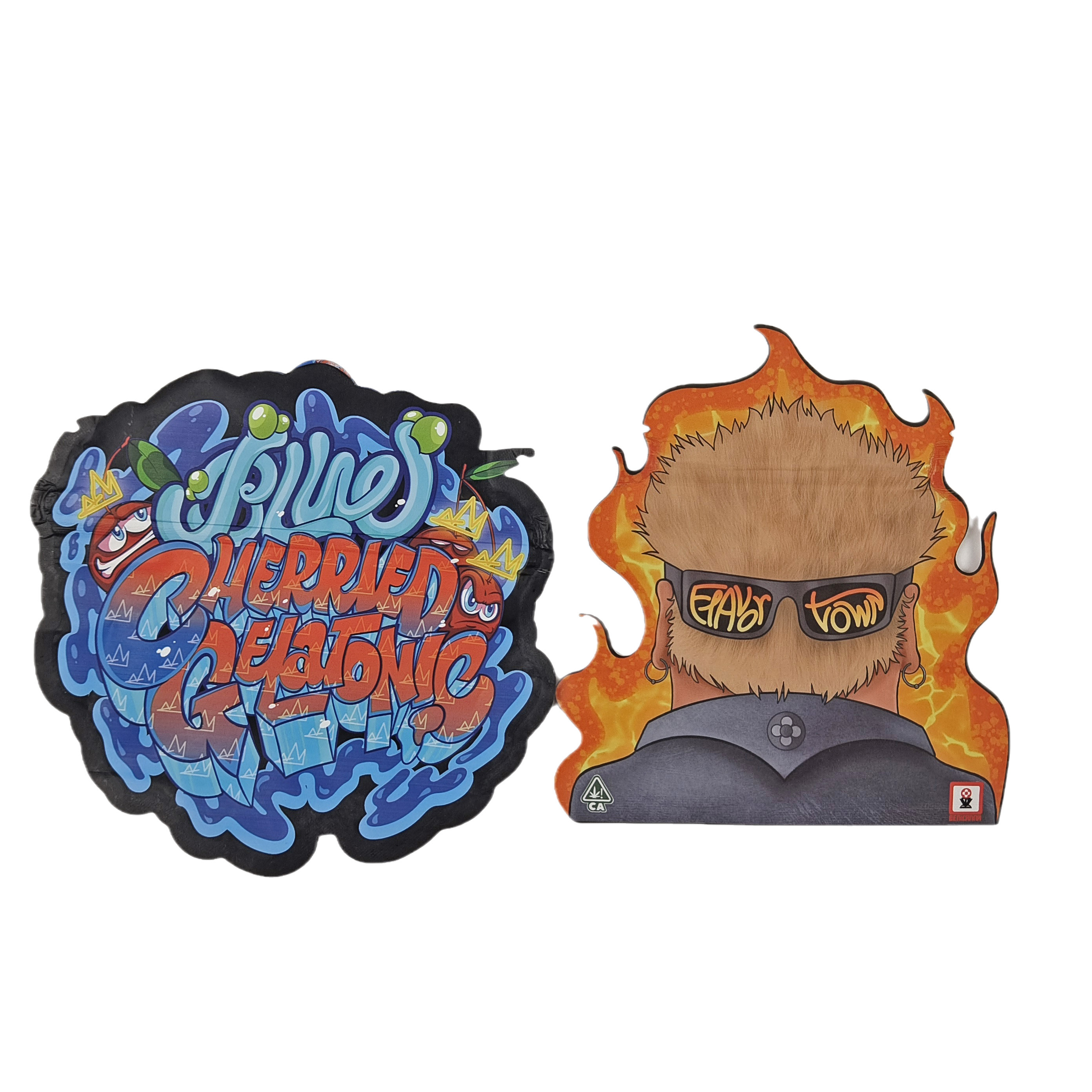 Tas cetak digital khusus Kemasan Holograph Foil Die Cut Special Shape Ziplock Plastik Mylar 3.5g Die Cut Bags