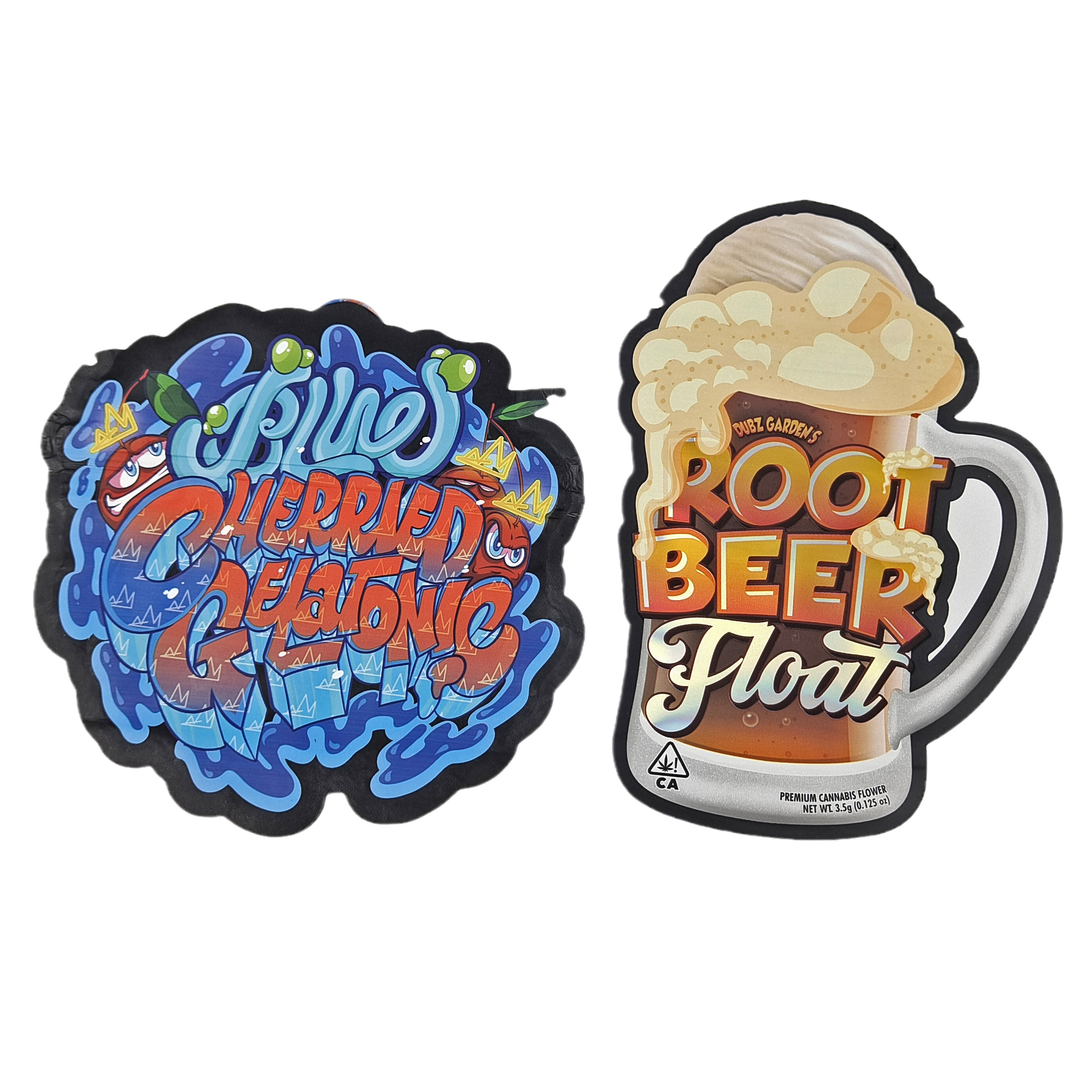 Die Cut Kustom Tidak Teratur Bentuk Khusus Plastik Kemasan Mylar Pengaman Anak Dengan Ritsleting 3.5g Food Grade Bentuk Kustom Mylar