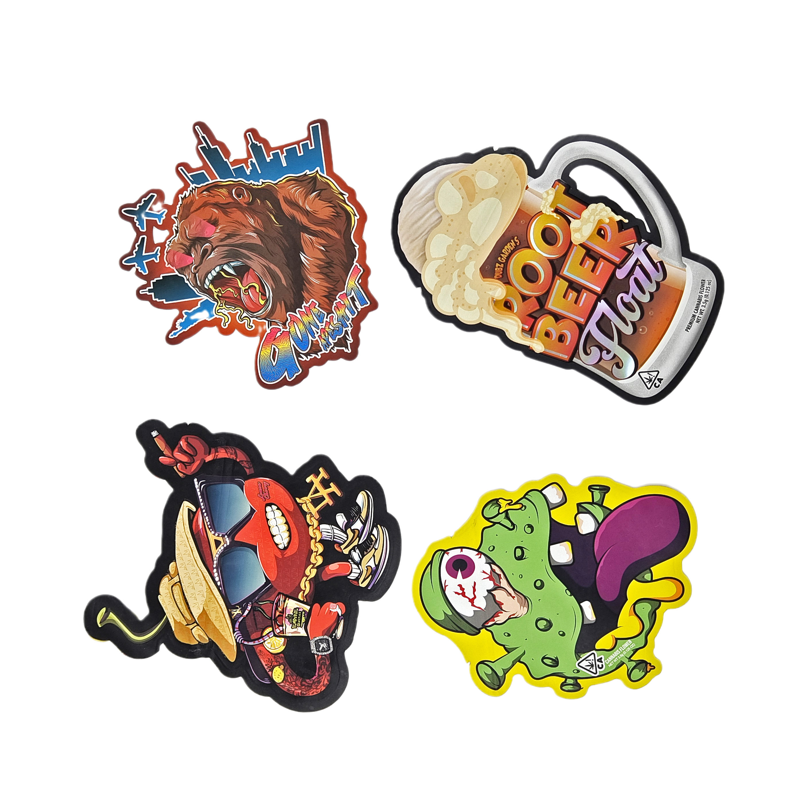 3.5g 7g Custom Printed Special Die Cut Irregular Shape Mylar Bags Proof Bau Dengan Zipper Snack Packaging Mylar Bags