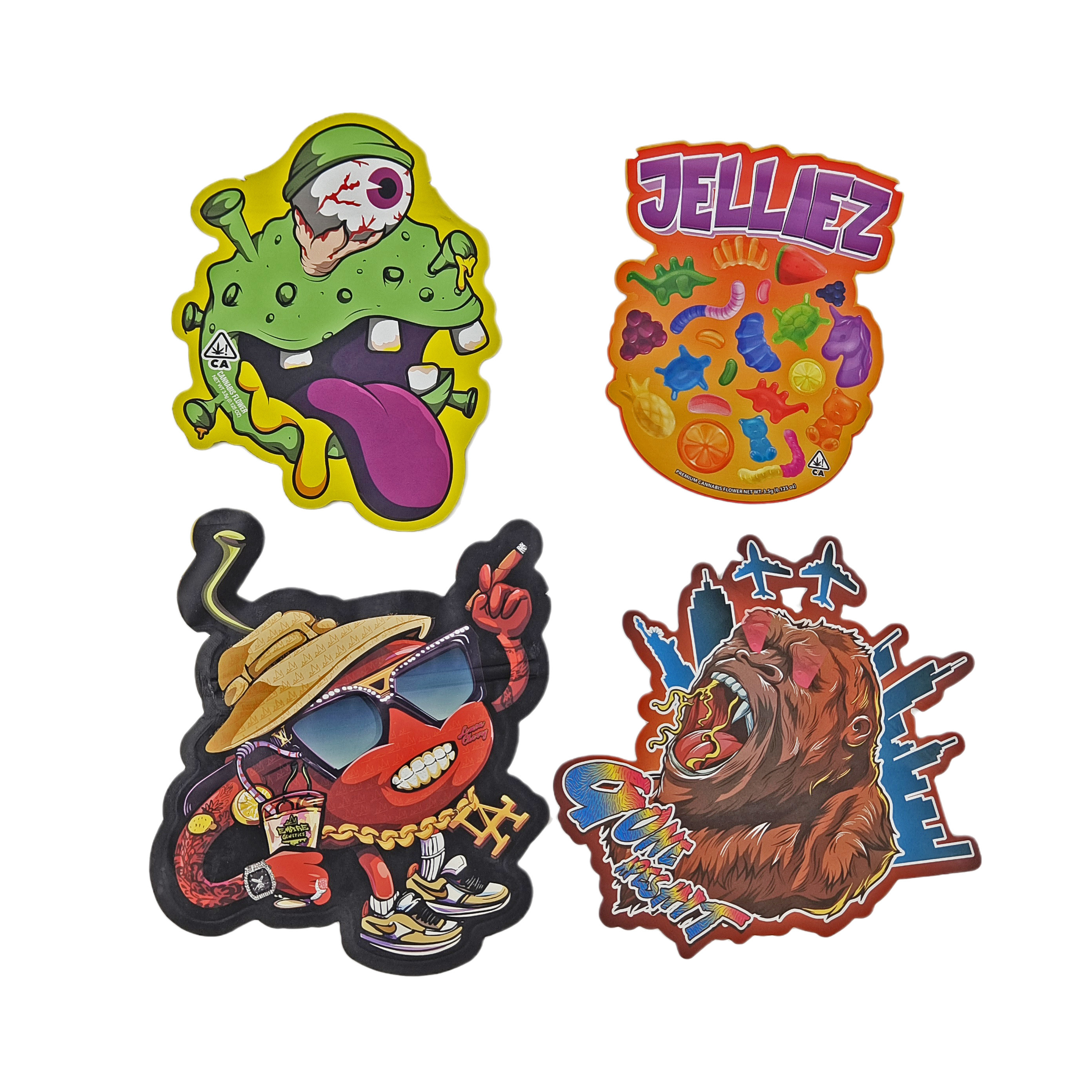 Custom Printed 3.5g Cookie Candy Snack Special Shape Ziplock Plastic Bags With Smell Proof Die Cut Mylar Bags