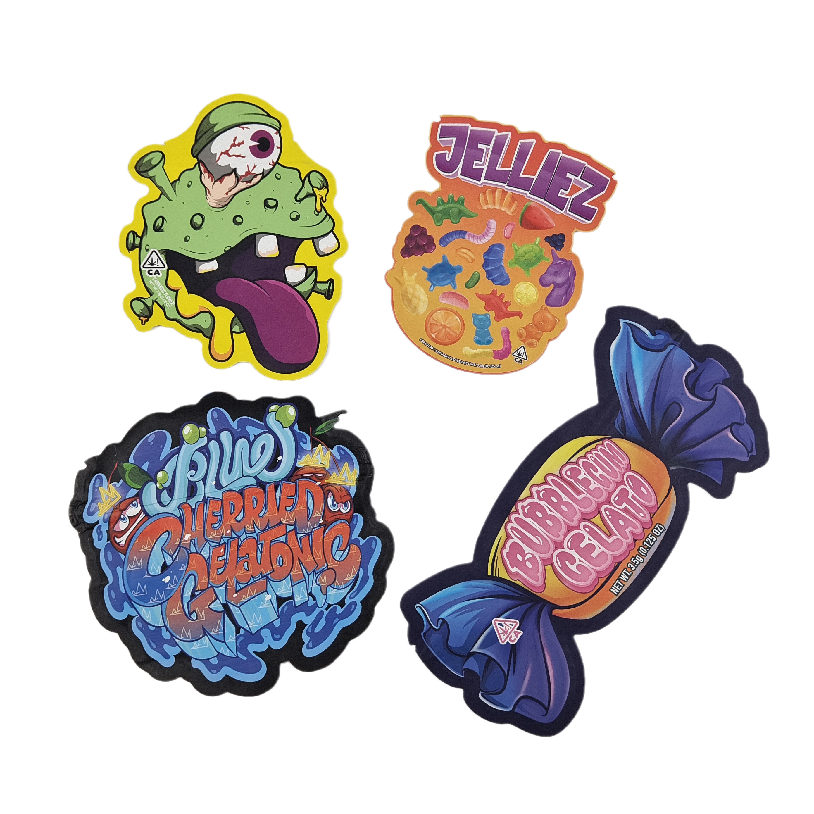 Custom Die Cut Plastic Printed Logo Bau Proof 3.5 Makanan yang Bisa Dimakan Kemasan Ziplock Makanan ringan yang Bisa Dimakan Tas Mylar