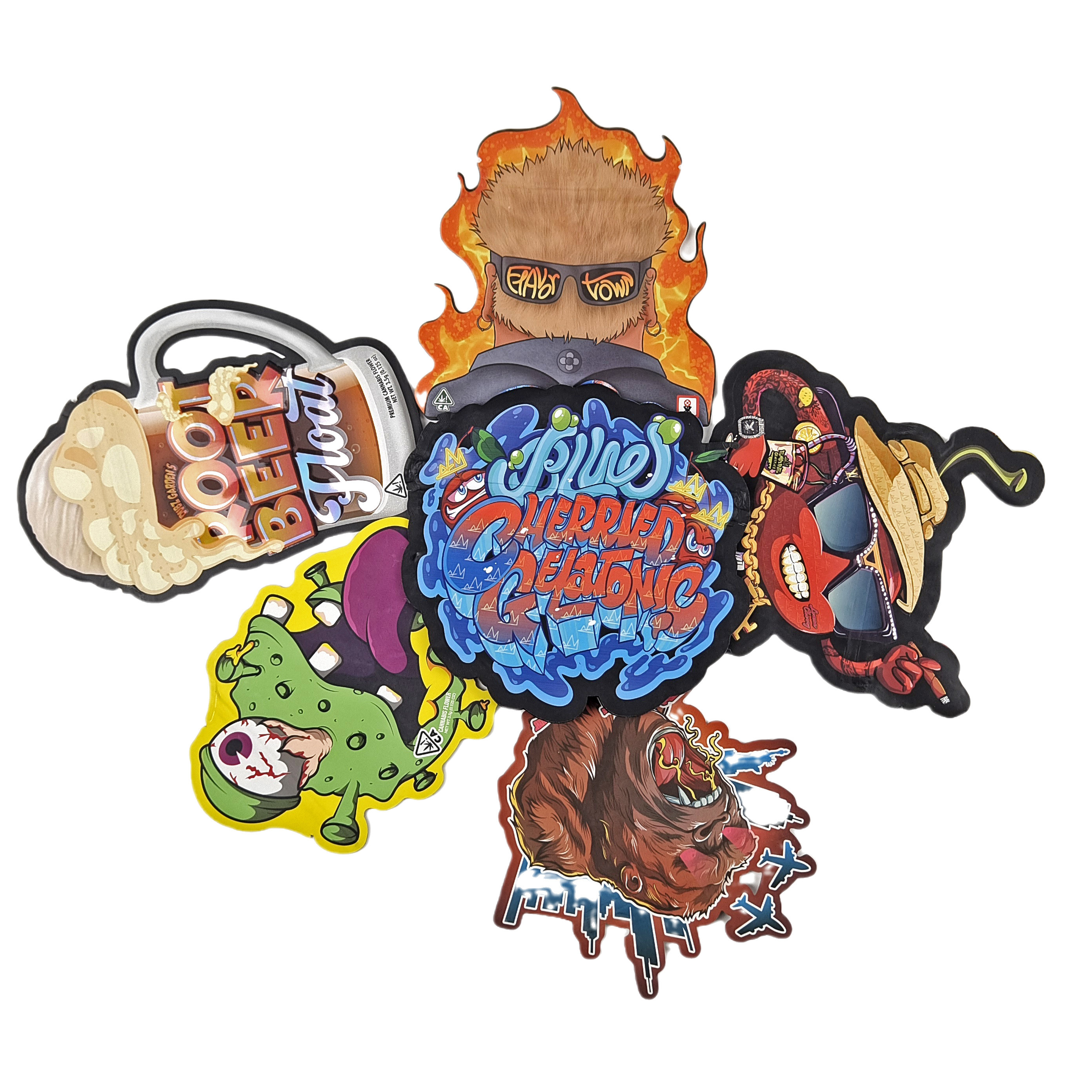 Bag Mylar Bentuk Dengan Logo Khusus Cetak Holograph Irregular Ziplock Proof Bau 3.5g 7g 14g 28g Kantong Makanan ringan