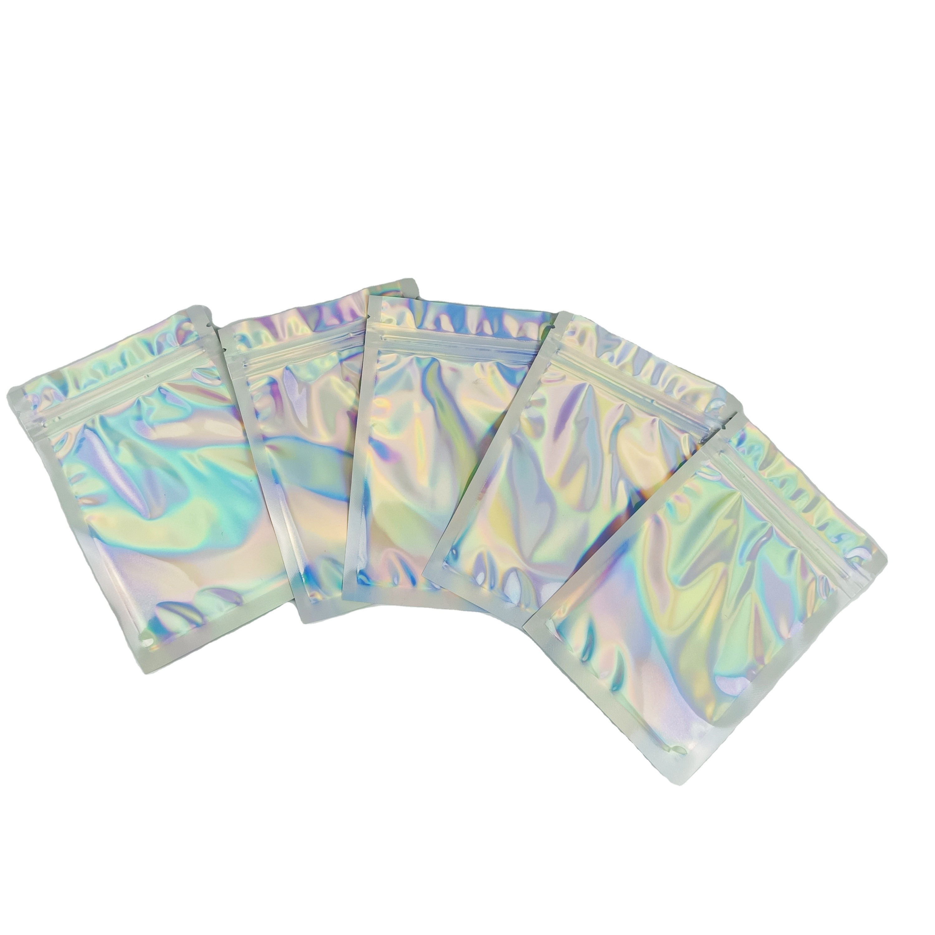 Logo yang disesuaikan Zip Lock Bags Flat Holographic Film Mini Mylar Three Side Seal