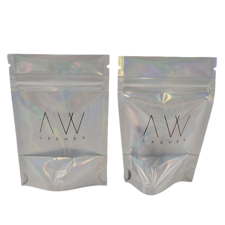 Custom Holographic Aluminium Foil Clear Front Zipper Mylar Bags Proof Bau Kantong Kemasan Plastik yang Bisa Di tutup Kembali