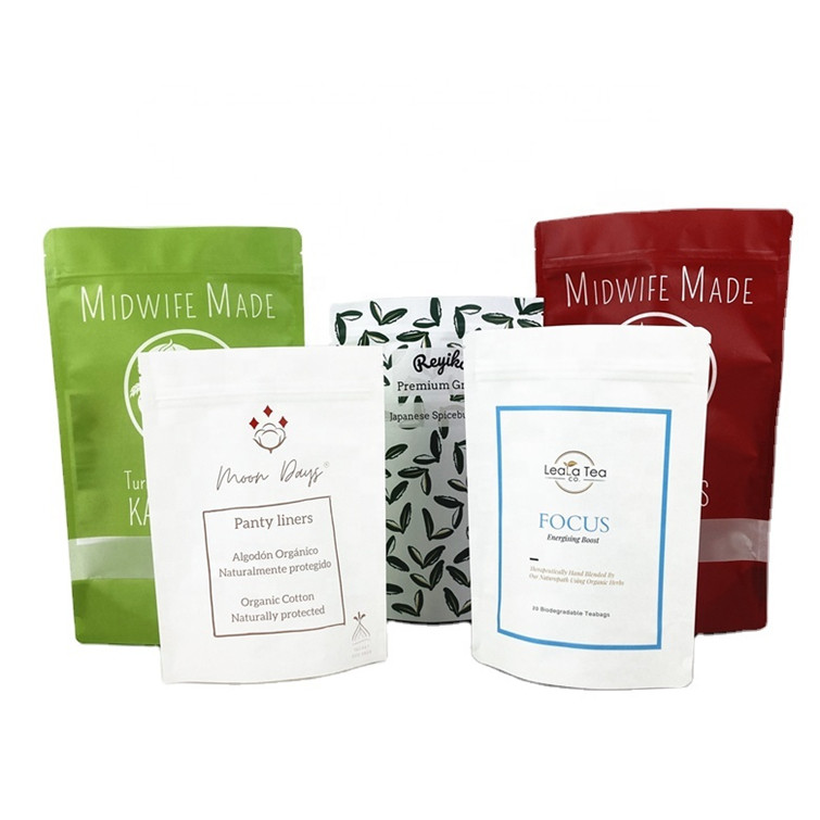 Biodegradable Custom Logo 100g 250g Teh Kopi Buah Kering Kemasan Kantong Daur Ulang Stand Up Bag